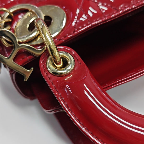 Lady Dior Mini Cannage Patent Leather Red