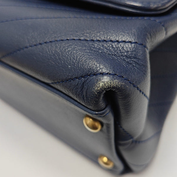 Chevron Calfskin Shoulder Bag Blue