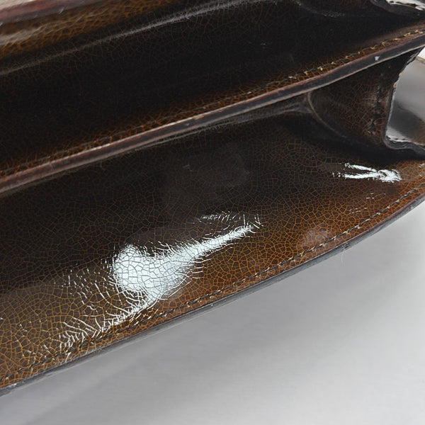 Patent Leather Top Handle Bag Brown