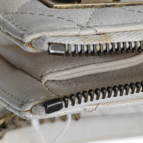 Quilted Grained Lambskin Shoulder Bag White