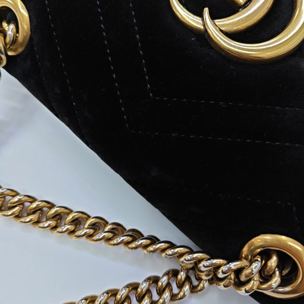 GG Marmont Small Quilted Velvet Black