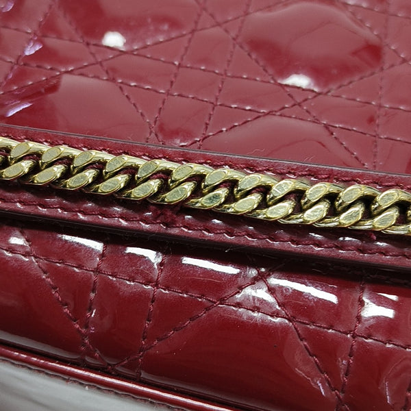 Lady Dior Mini Cannage Patent Calfskin Red