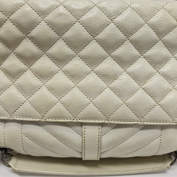 Chevron Calfskin Shoulder Bag White