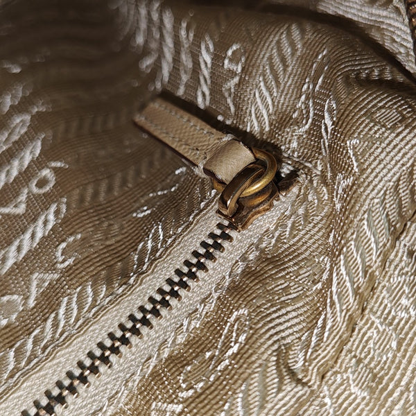Leather Top Handle Bag Beige