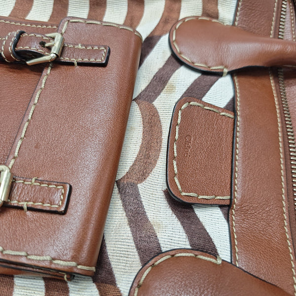 Fabric Top Handle Bag Brown