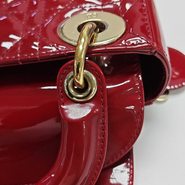 Lady Dior Mini Cannage Patent Leather Red