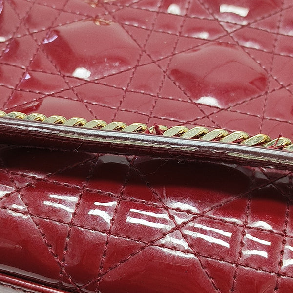 Lady Dior Mini Cannage Patent Calfskin Red