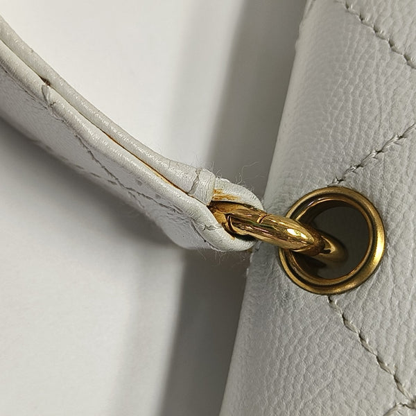 Quilted Grained Calfskin Top Handle Bag White