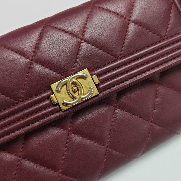 BOY CHANEL Mini Quilted Calfskin Red Wallet
