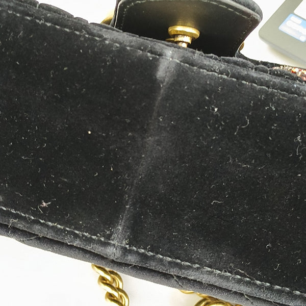 Authenticated pre-owned GG Marmont Medium Quilted Velvet Black - Shoulder Bag at Looply