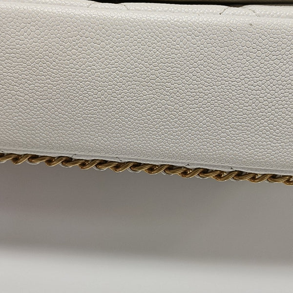 Quilted Grained Calfskin Shoulder Bag Large White