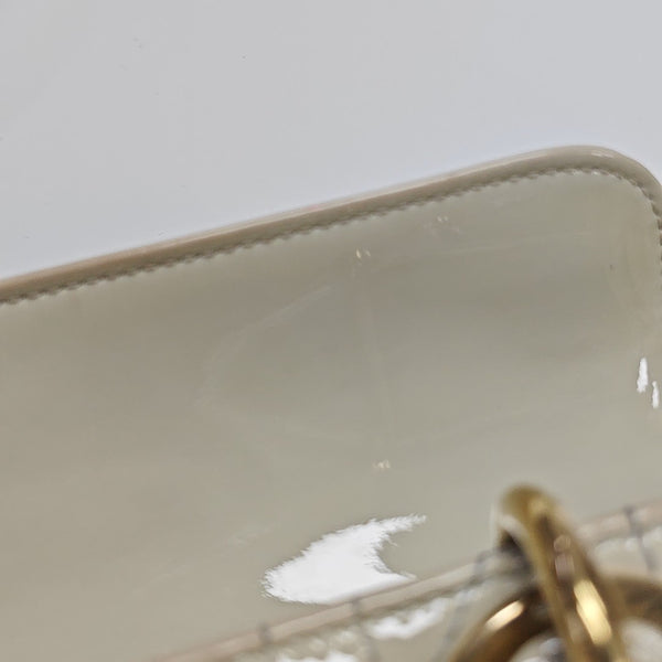 Lady D-Joy Small Cannage Patent Leather White