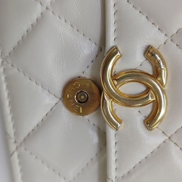 Quilted Calfskin Shoulder Bag White