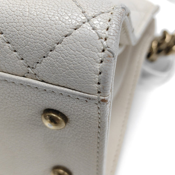 Quilted Grained Lambskin Shoulder Bag White