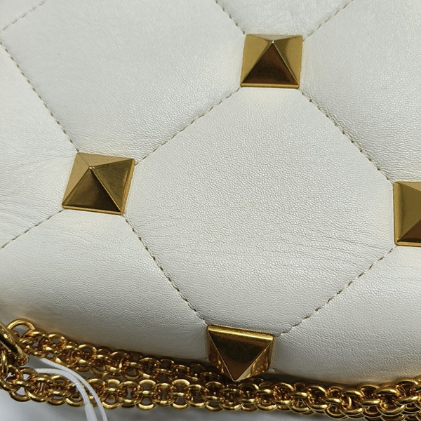 Roman Stud Small Quilted Lambskin White
