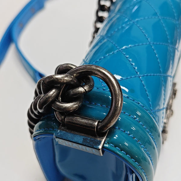 BOY CHANEL Small Quilted Patent Leather Blue