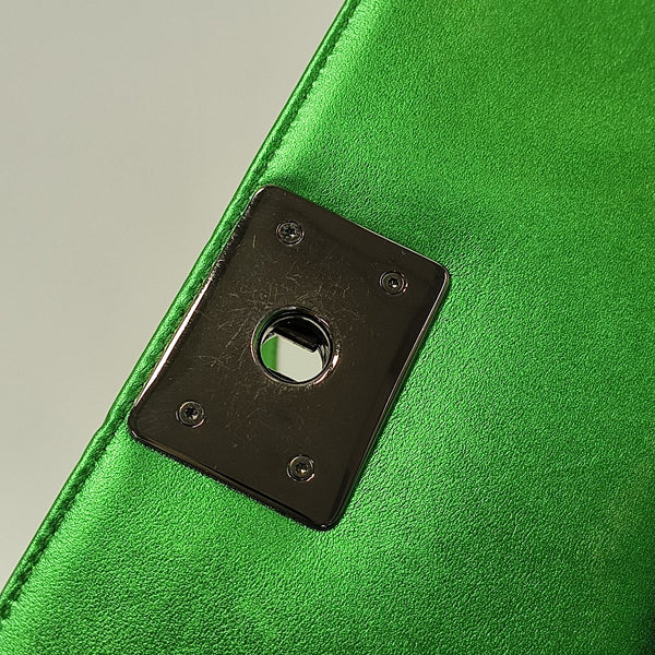BOY CHANEL Medium Quilted Patent Leather Green