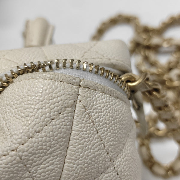 Quilted Grained Calfskin Shoulder Bag Mini White