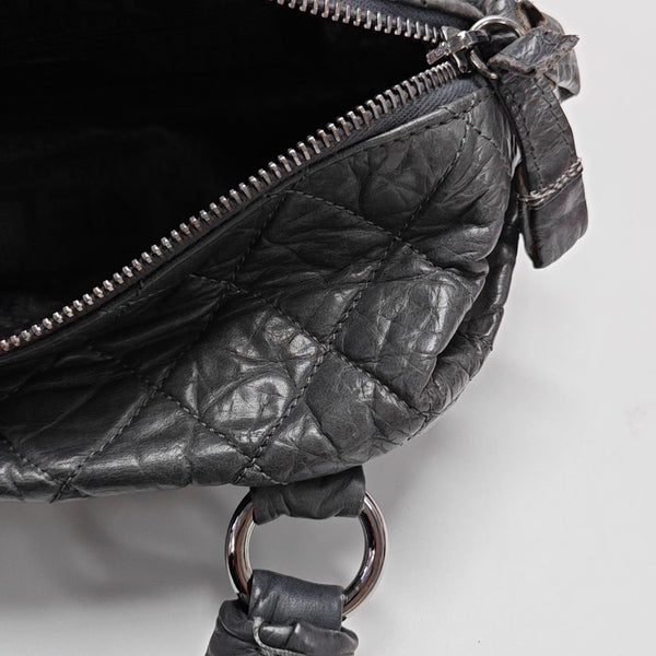Quilted Calfskin Top Handle Bag Gray