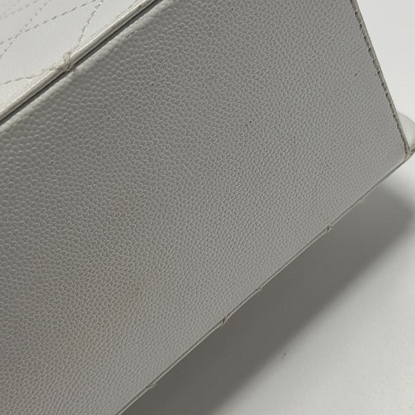 Quilted Grained Calfskin Top Handle Bag White