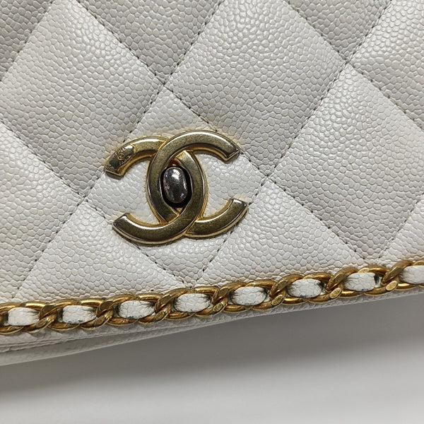 Quilted Grained Calfskin Shoulder Bag Large White