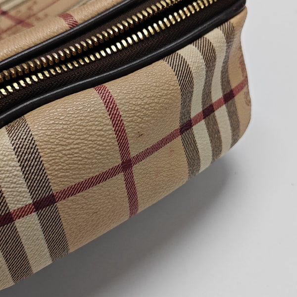 Bolso de lona revestida con asa superior beige