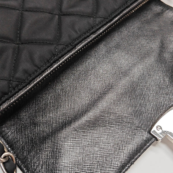 Quilted Nylon Shoulder Bag Black