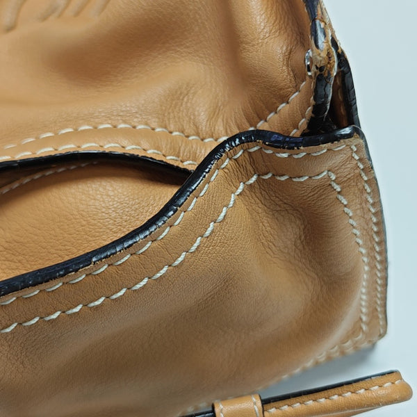 Calfskin Top Handle Bag Brown