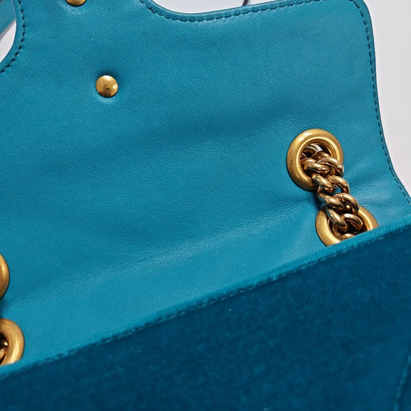 GG Marmont Small Quilted Velvet Blue