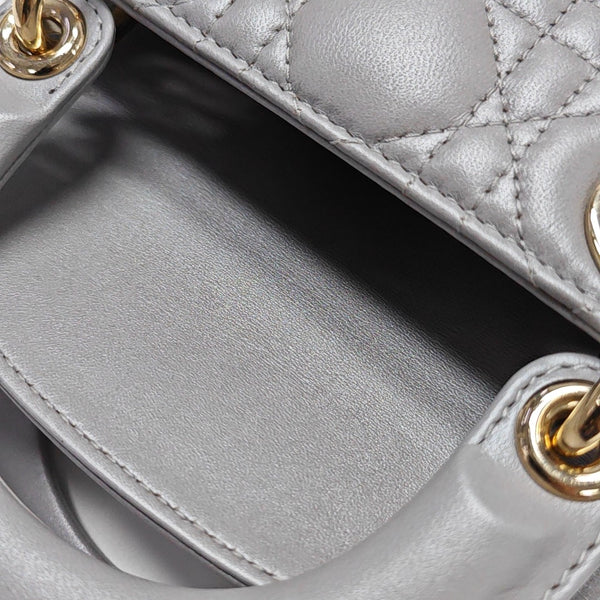 Lady Dior Mini Cannage Lambskin Silver