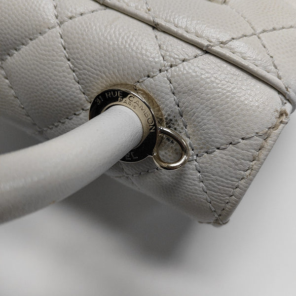 COCO HANDLE Mini Quilted Grained Calfskin White