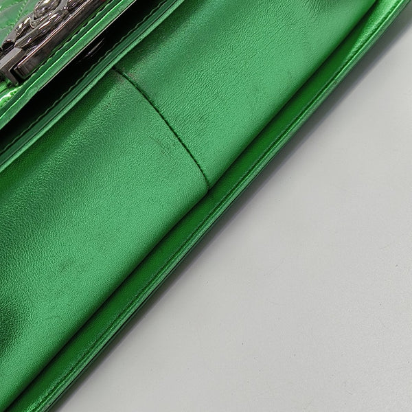 BOY CHANEL Medium Quilted Patent Leather Green