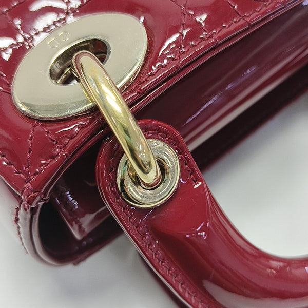 Lady Dior Mini Cannage Patent Calfskin Red