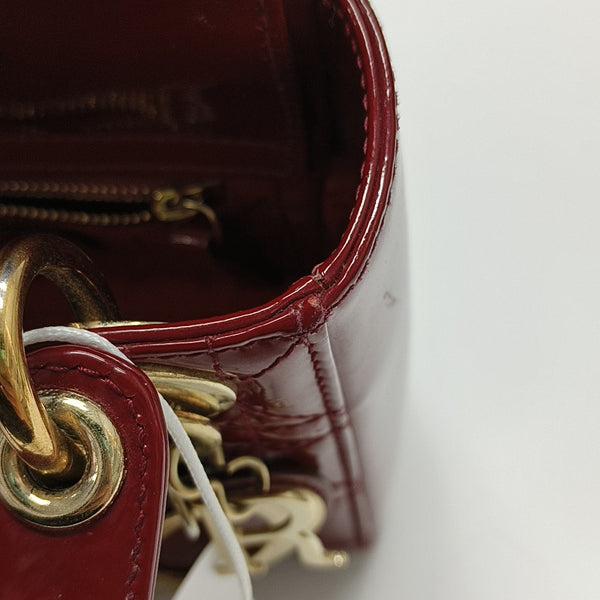 Lady Dior Mini Cannage Patent Calfskin Red