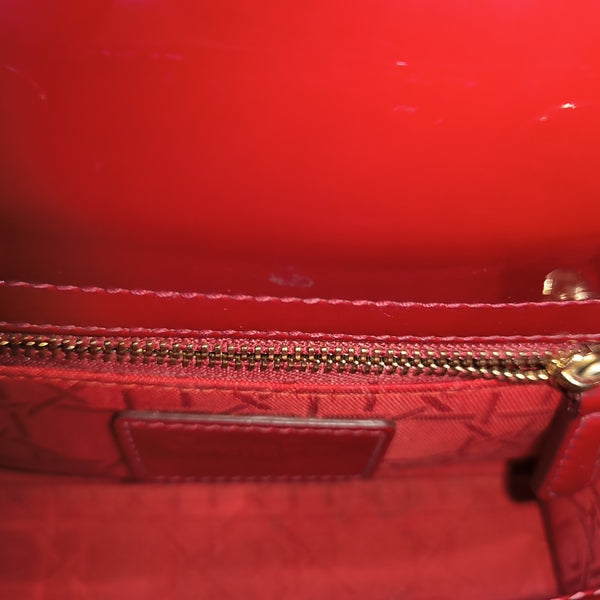 Lady Dior Mini Cannage Patent Calfskin Red