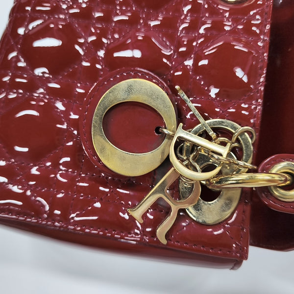Lady Dior Mini Cannage Patent Calfskin Red