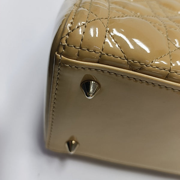 Authenticated pre-owned Lady Dior Medium Cannage Patent Leather Yellow - Shoulder Bag at Looply