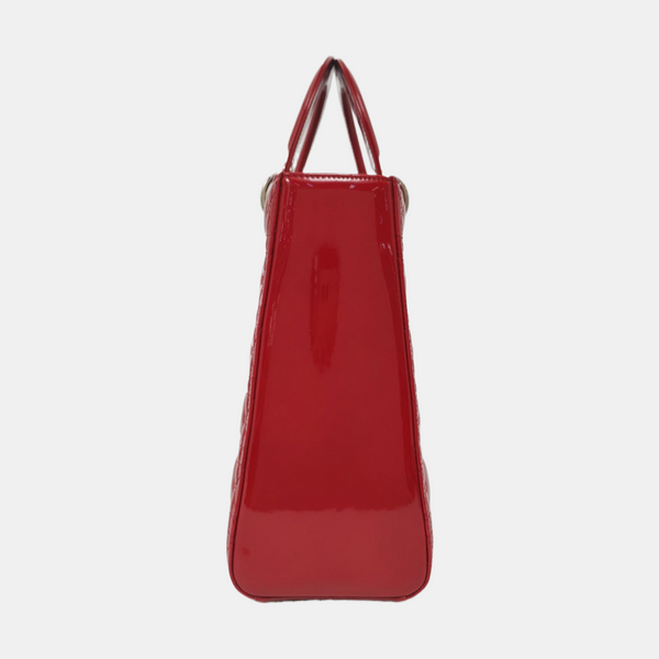 Authenticated pre-owned Lady Dior Large Cannage Patent Leather Red - Top Handle Bag at Looply