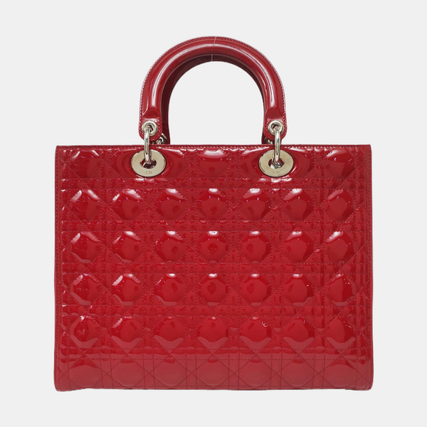 Authenticated pre-owned Lady Dior Large Cannage Patent Leather Red - Top Handle Bag at Looply