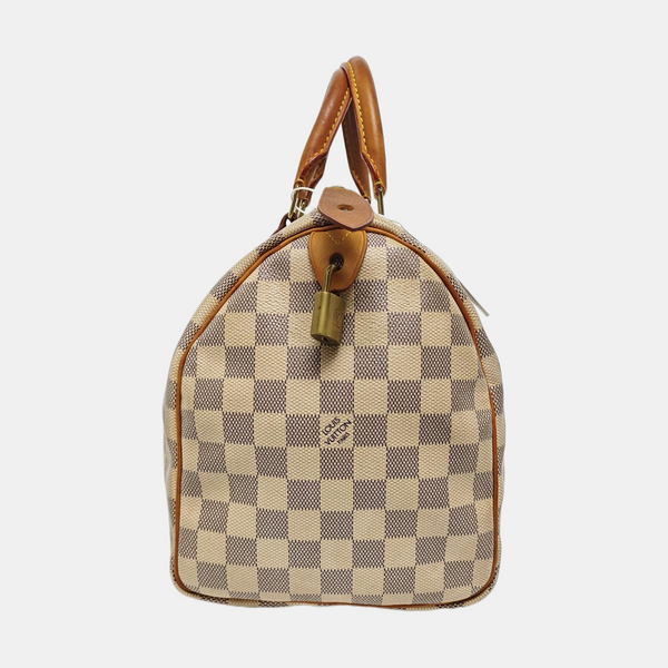 Authenticated pre-owned Speedy 30 Damier Azur Coated Canvas White - Top Handle Bag at Looply