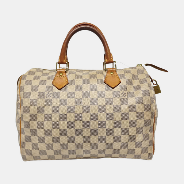 Authenticated pre-owned Speedy 30 Damier Azur Coated Canvas White - Top Handle Bag at Looply
