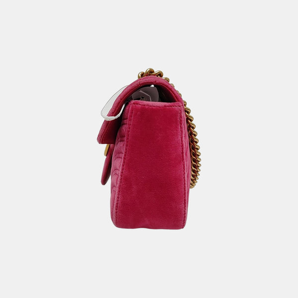 Authenticated pre-owned GG Marmont Medium Quilted Velvet Pink - Shoulder Bag at Looply