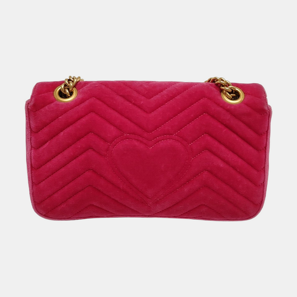 Authenticated pre-owned GG Marmont Medium Quilted Velvet Pink - Shoulder Bag at Looply