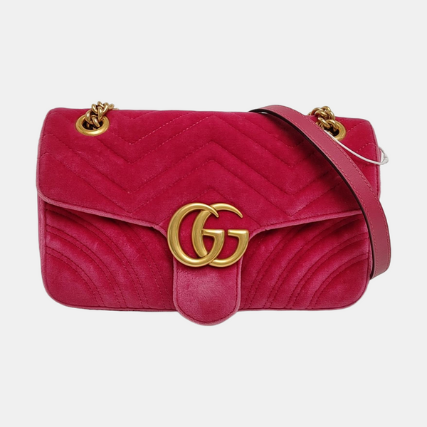 Authenticated pre-owned GG Marmont Medium Quilted Velvet Pink - Shoulder Bag at Looply