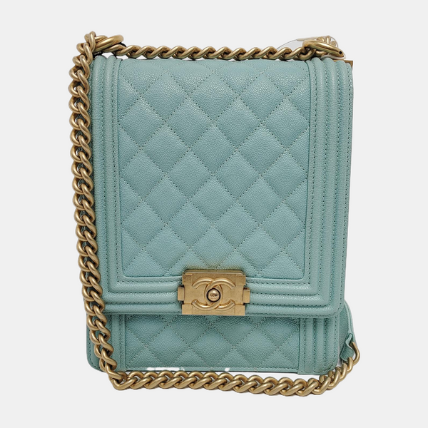 Authenticated pre-owned Boy Chanel Quilted Grained Calfskin Blue - Crossbody Bag at Looply