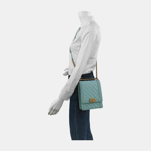 Authenticated pre-owned Boy Chanel Quilted Grained Calfskin Blue - Crossbody Bag at Looply
