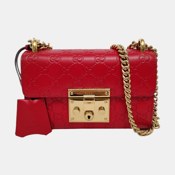 Authenticated pre-owned Padlock Small Monogram Calfskin Red - Shoulder Bag at Looply