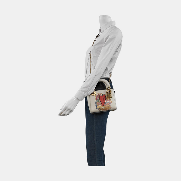Authenticated pre-owned Lady Dior Mini Lambskin White - Crossbody Bag at Looply