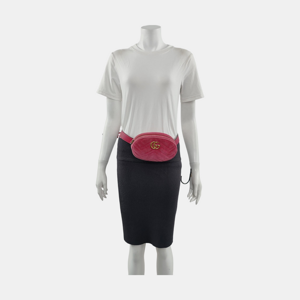 Authenticated pre-owned GG Marmont Velvet Pink - Belt Bag at Looply