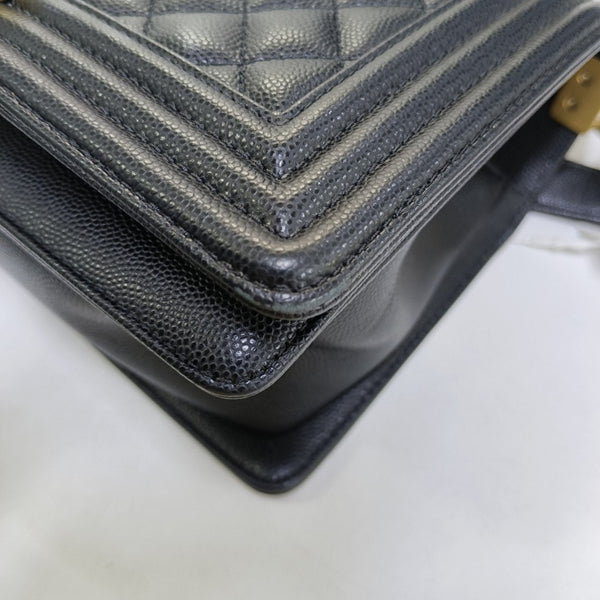 BOY CHANEL Medium Quilted Grained Calfskin Black